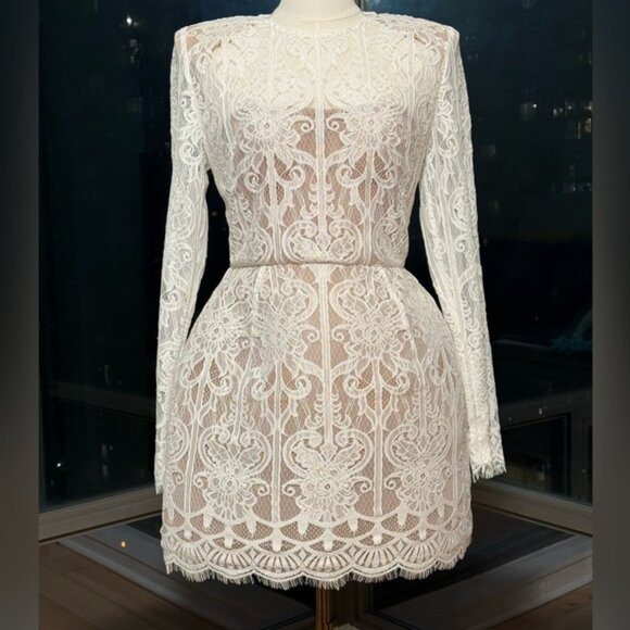 🆕 BRONX & BANCO 🧿 NWOT Casey White Lace Long Sleeve Mini Dress, Sz L / US 8 - Picture 10 of 16